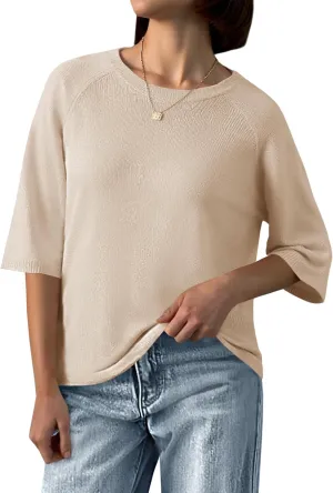 Saodimallsu Womens Half Sleeve Sweater Tops Summer Crew Neck Casual Loose Lightweight Sweaters Knit Pullover Shirts