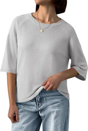 Saodimallsu Womens Half Sleeve Sweater Tops Summer Crew Neck Casual Loose Lightweight Sweaters Knit Pullover Shirts