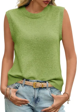 Saodimallsu Womens Sleeveless Sweater Vest Summer Casual Cap Sleeve Crew Neck Loose Knit Lightweight Pullover Tank Tops
