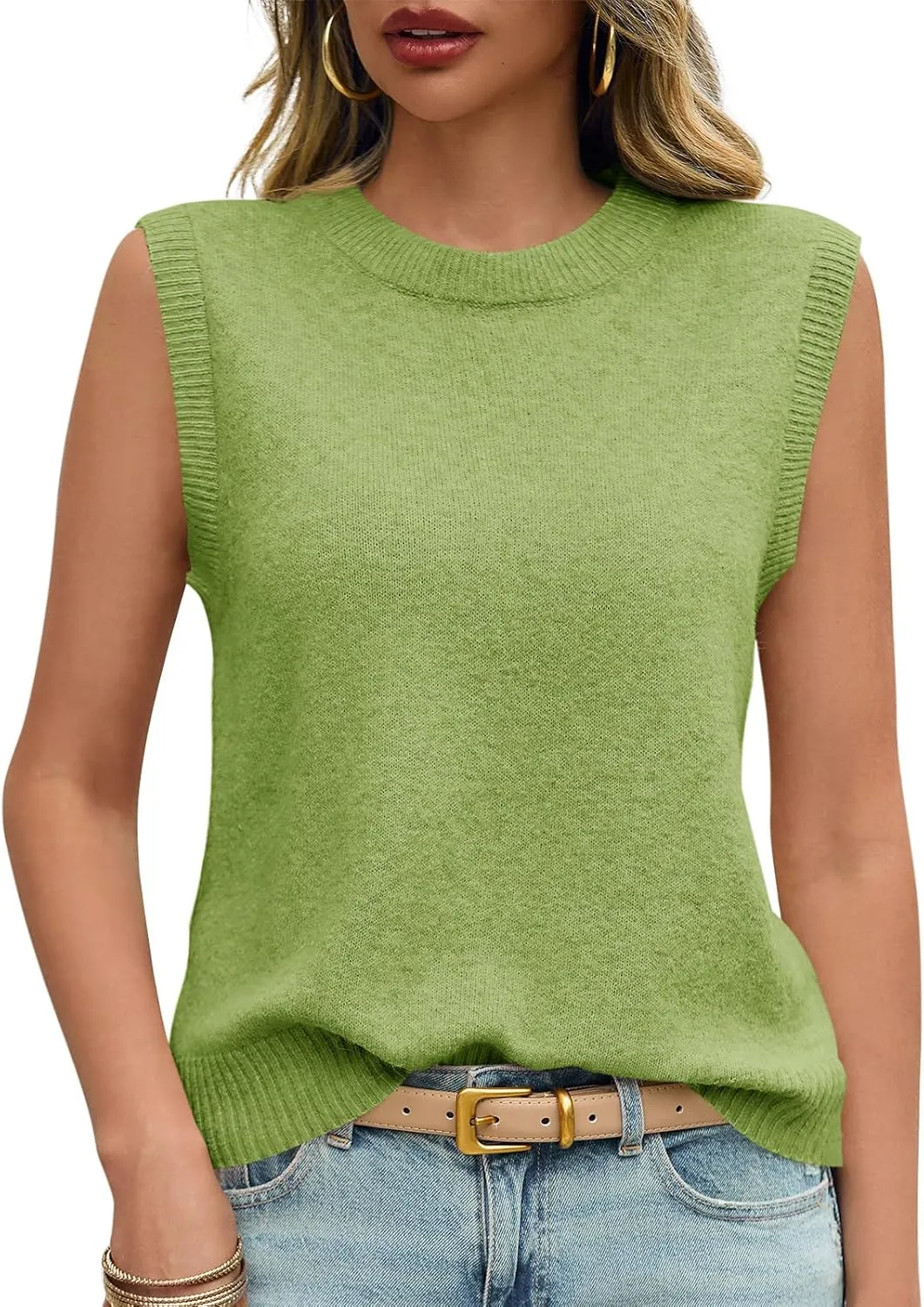 Saodimallsu Womens Sleeveless Sweater Vest Summer Casual Cap Sleeve Crew Neck Loose Knit Lightweight Pullover Tank Tops