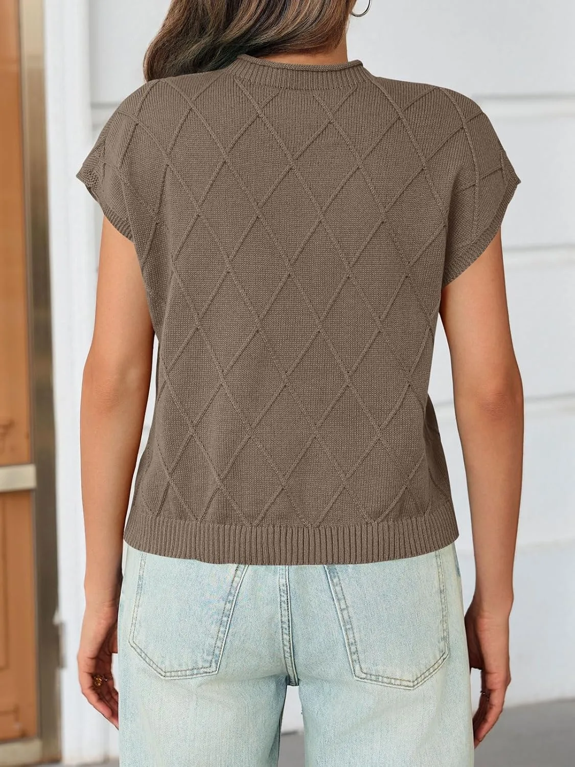 Saodimallsu Womens Summer Mock Neck Sweater Cap Sleeve Lightweight Sweater Vest Casual Loose Knit Pullover Tank Tops