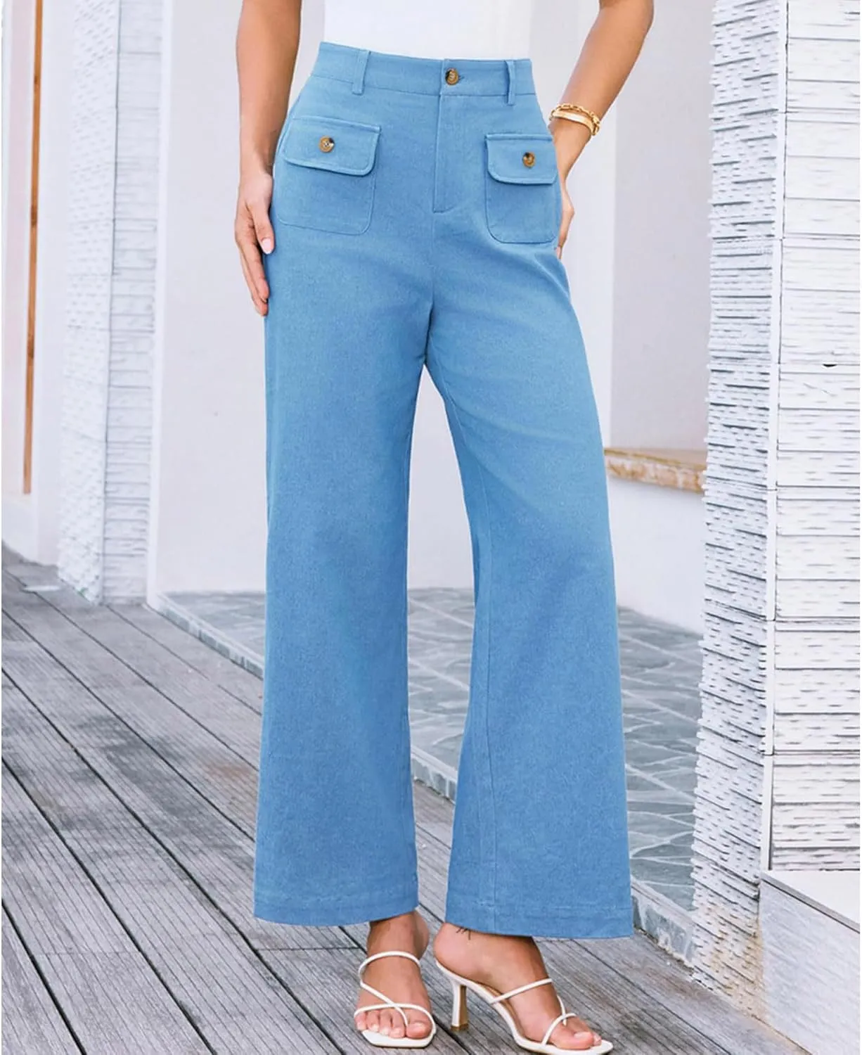 SEMATOMALA Women's Wide Leg Pants High Waist Stretchy Pants Dressy Business Work Casual Trousers with Pockets
