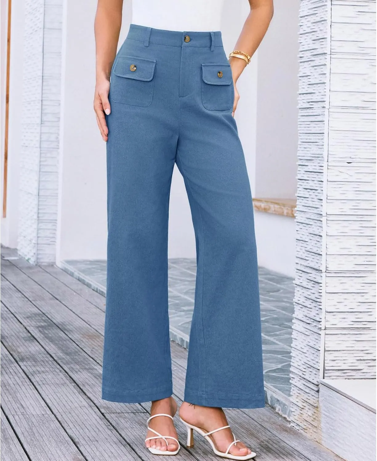SEMATOMALA Women's Wide Leg Pants High Waist Stretchy Pants Dressy Business Work Casual Trousers with Pockets