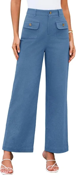 SEMATOMALA Women's Wide Leg Pants High Waist Stretchy Pants Dressy Business Work Casual Trousers with Pockets