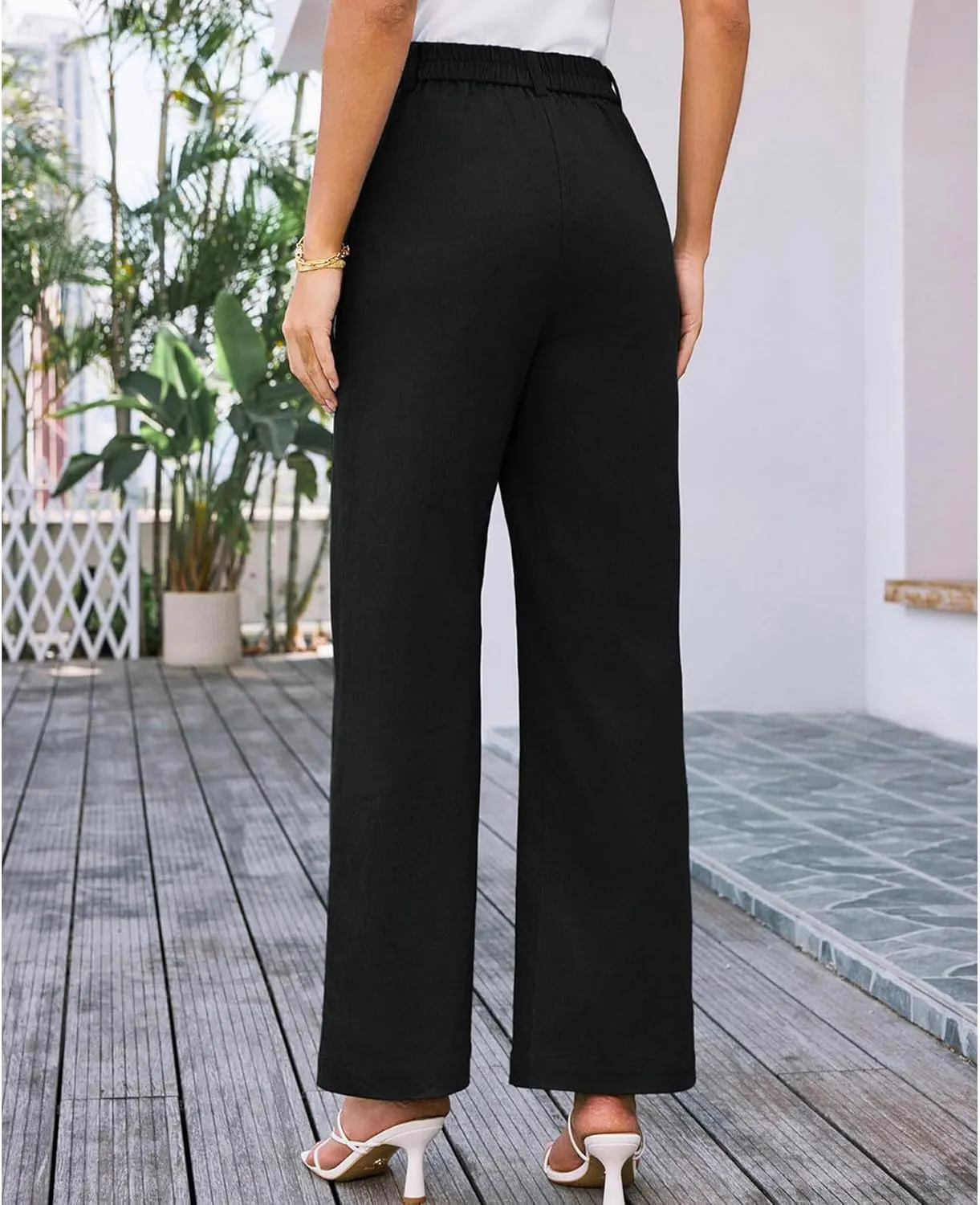 SEMATOMALA Women's Wide Leg Pants High Waist Stretchy Pants Dressy Business Work Casual Trousers with Pockets