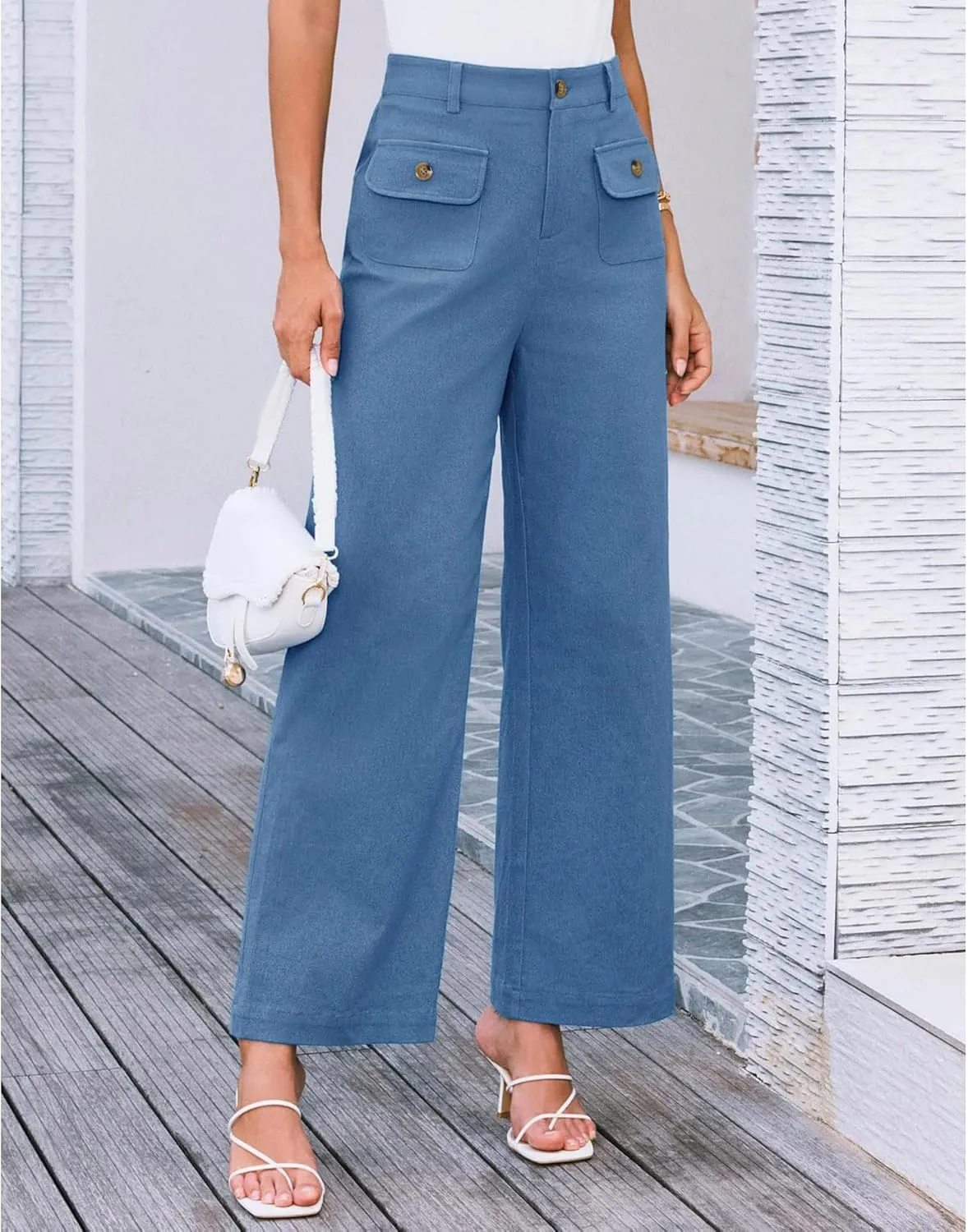 SEMATOMALA Women's Wide Leg Pants High Waist Stretchy Pants Dressy Business Work Casual Trousers with Pockets