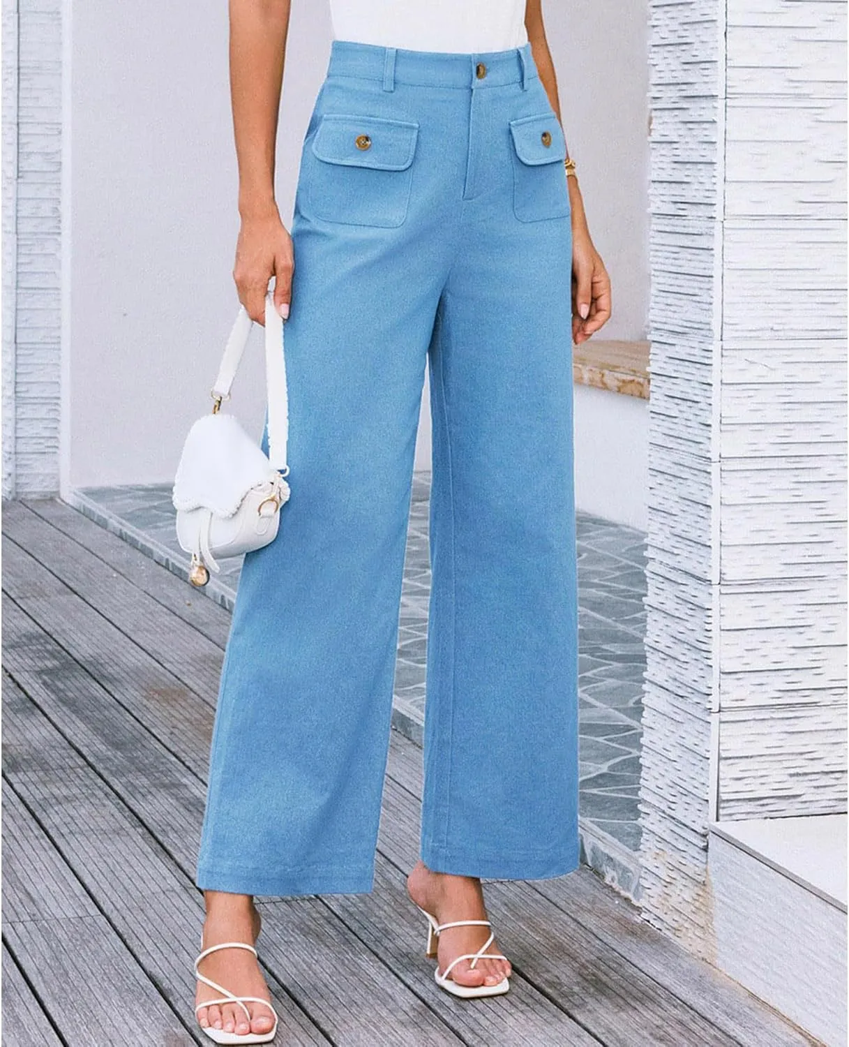 SEMATOMALA Women's Wide Leg Pants High Waist Stretchy Pants Dressy Business Work Casual Trousers with Pockets