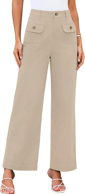 SEMATOMALA Women's Wide Leg Pants High Waist Stretchy Pants Dressy Business Work Casual Trousers with Pockets