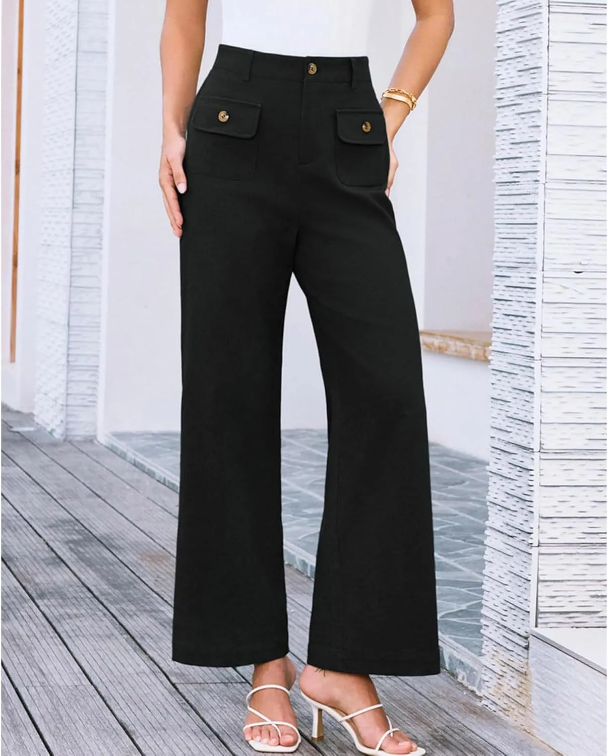 SEMATOMALA Women's Wide Leg Pants High Waist Stretchy Pants Dressy Business Work Casual Trousers with Pockets