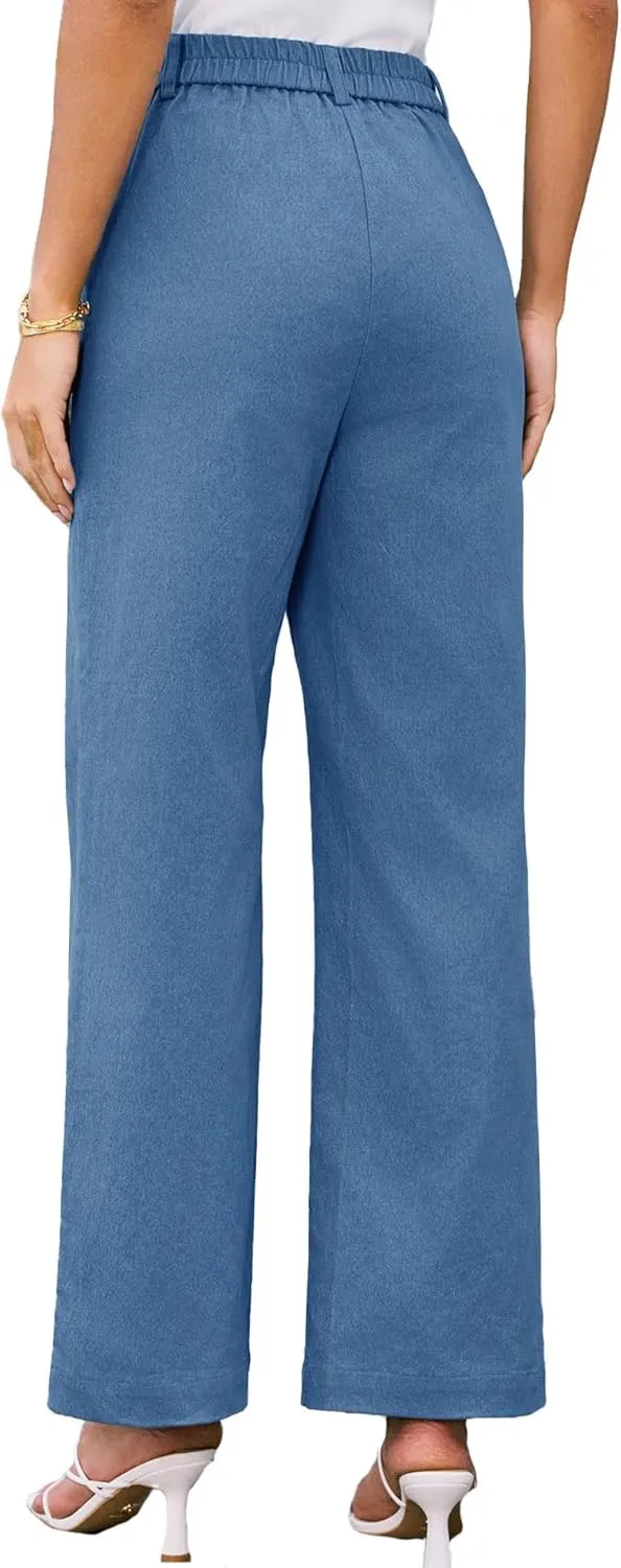 SEMATOMALA Women's Wide Leg Pants High Waist Stretchy Pants Dressy Business Work Casual Trousers with Pockets
