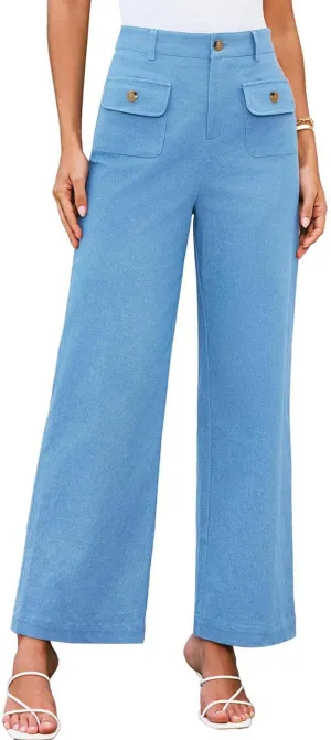 SEMATOMALA Women's Wide Leg Pants High Waist Stretchy Pants Dressy Business Work Casual Trousers with Pockets