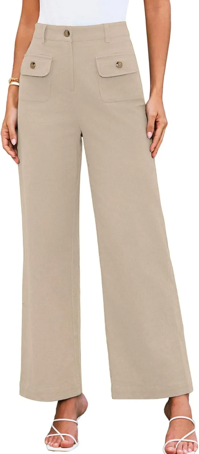 SEMATOMALA Women's Wide Leg Pants High Waist Stretchy Pants Dressy Business Work Casual Trousers with Pockets