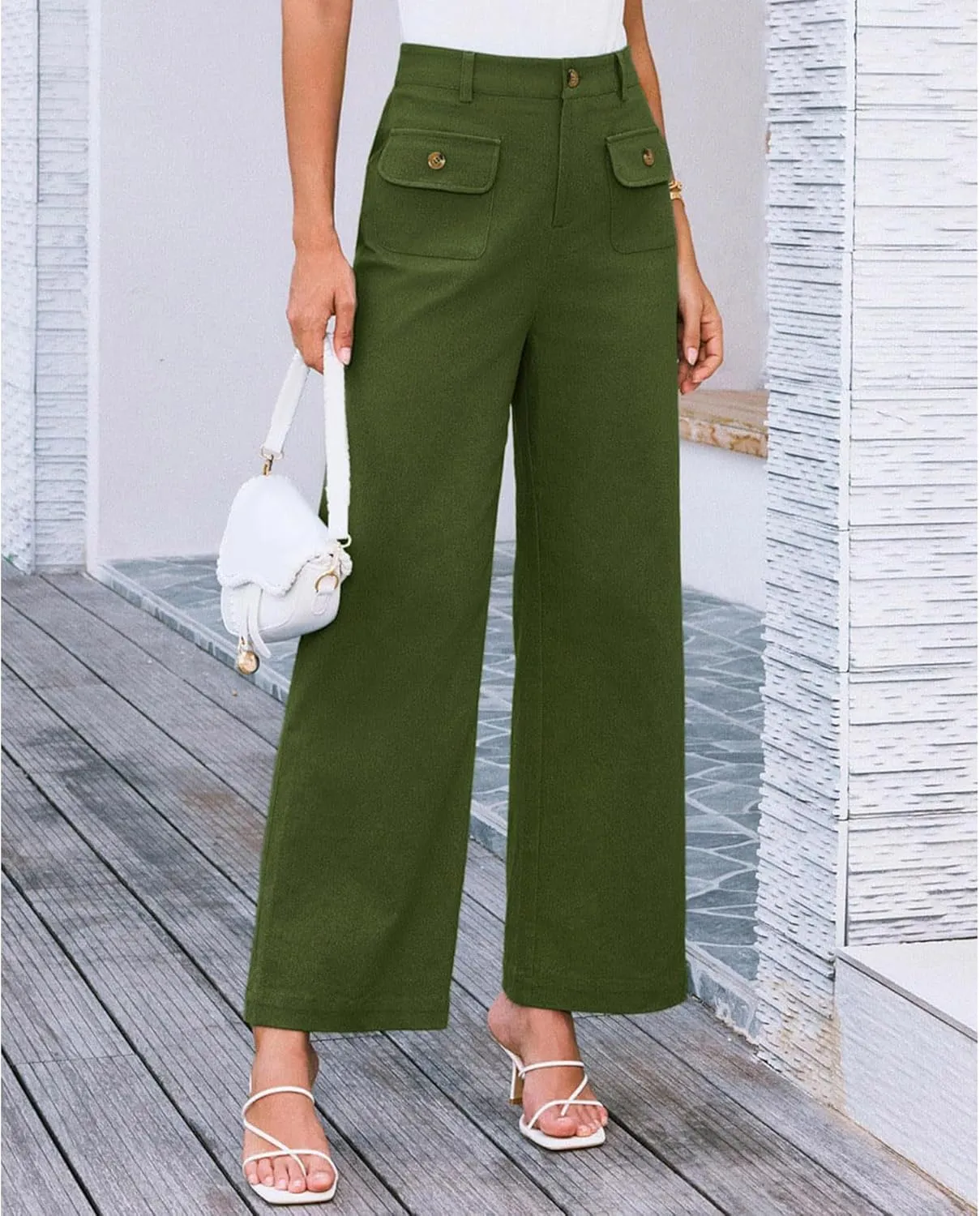 SEMATOMALA Women's Wide Leg Pants High Waist Stretchy Pants Dressy Business Work Casual Trousers with Pockets