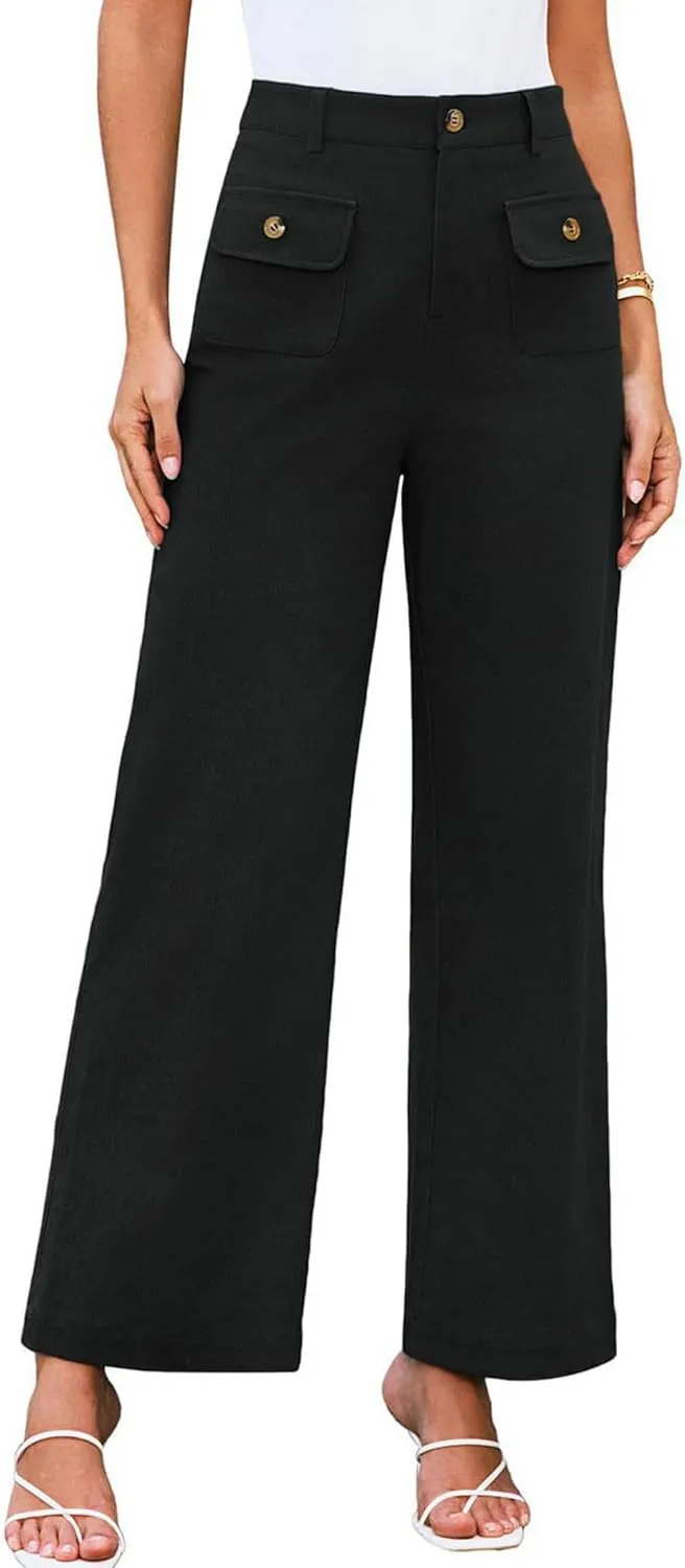 SEMATOMALA Women's Wide Leg Pants High Waist Stretchy Pants Dressy Business Work Casual Trousers with Pockets
