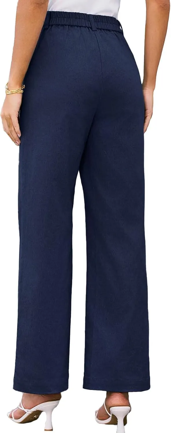 SEMATOMALA Women's Wide Leg Pants High Waist Stretchy Pants Dressy Business Work Casual Trousers with Pockets