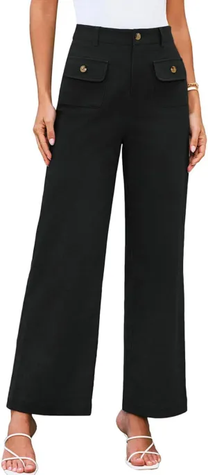 SEMATOMALA Women's Wide Leg Pants High Waist Stretchy Pants Dressy Business Work Casual Trousers with Pockets