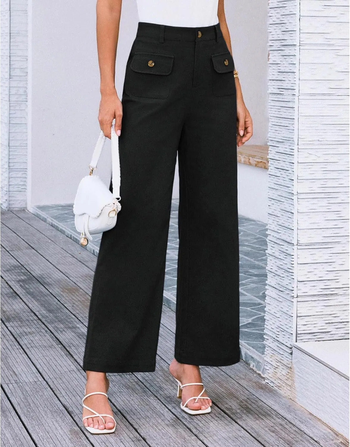 SEMATOMALA Women's Wide Leg Pants High Waist Stretchy Pants Dressy Business Work Casual Trousers with Pockets