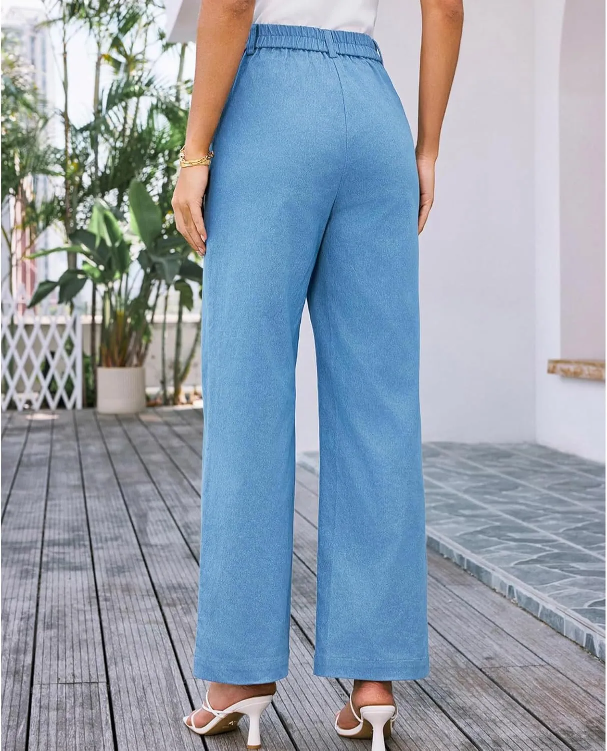 SEMATOMALA Women's Wide Leg Pants High Waist Stretchy Pants Dressy Business Work Casual Trousers with Pockets