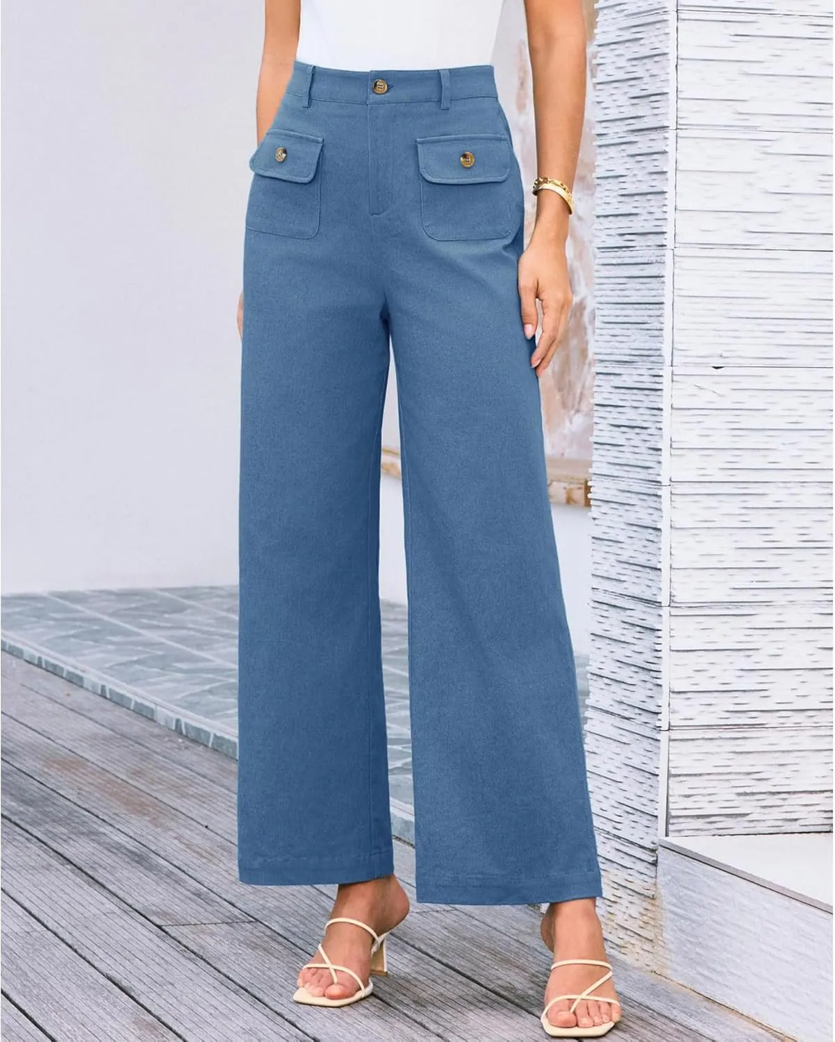 SEMATOMALA Women's Wide Leg Pants High Waist Stretchy Pants Dressy Business Work Casual Trousers with Pockets