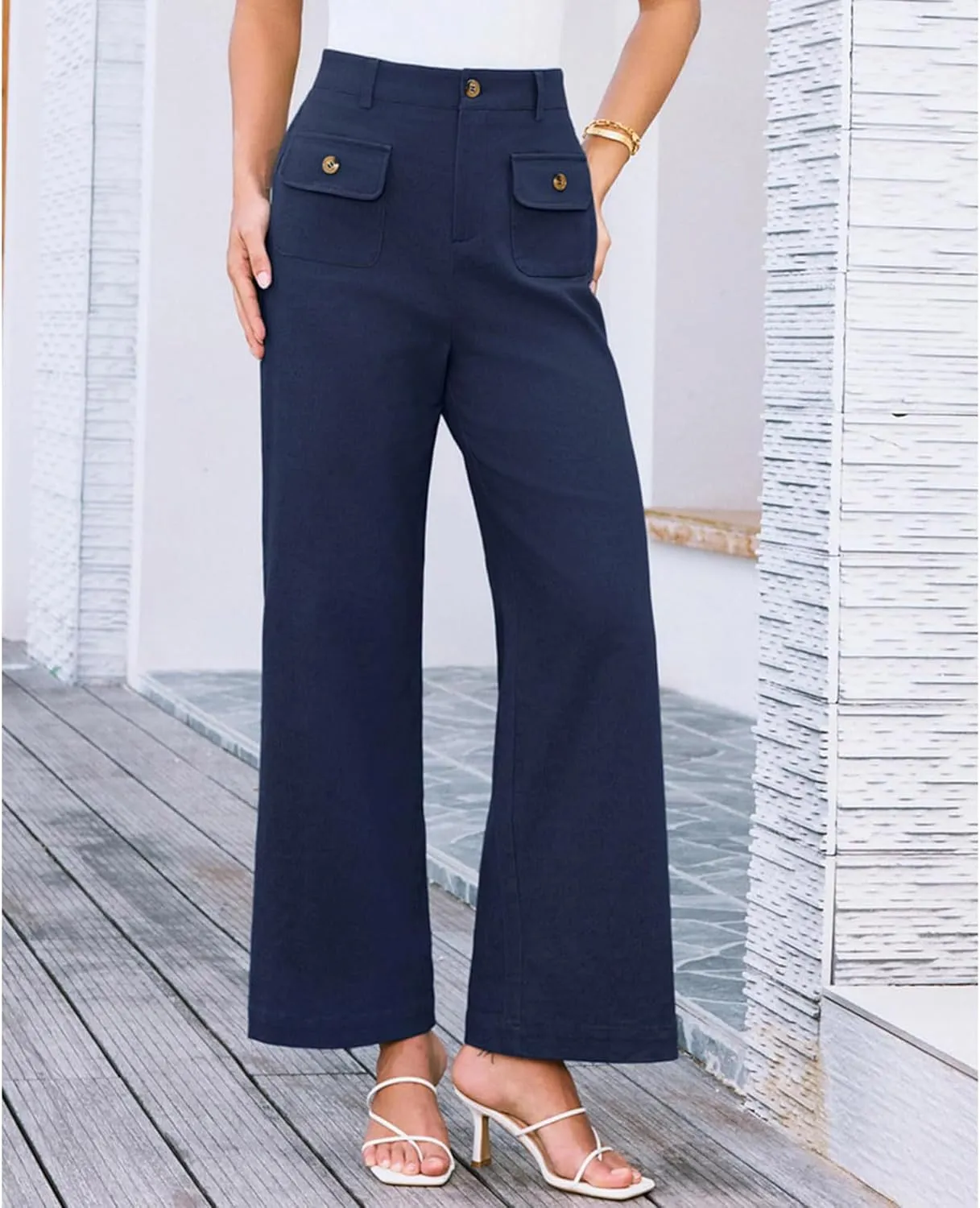 SEMATOMALA Women's Wide Leg Pants High Waist Stretchy Pants Dressy Business Work Casual Trousers with Pockets