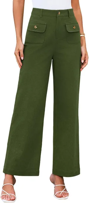 SEMATOMALA Women's Wide Leg Pants High Waist Stretchy Pants Dressy Business Work Casual Trousers with Pockets