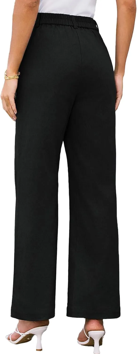 SEMATOMALA Women's Wide Leg Pants High Waist Stretchy Pants Dressy Business Work Casual Trousers with Pockets