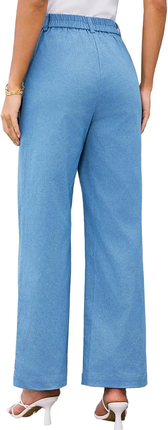SEMATOMALA Women's Wide Leg Pants High Waist Stretchy Pants Dressy Business Work Casual Trousers with Pockets