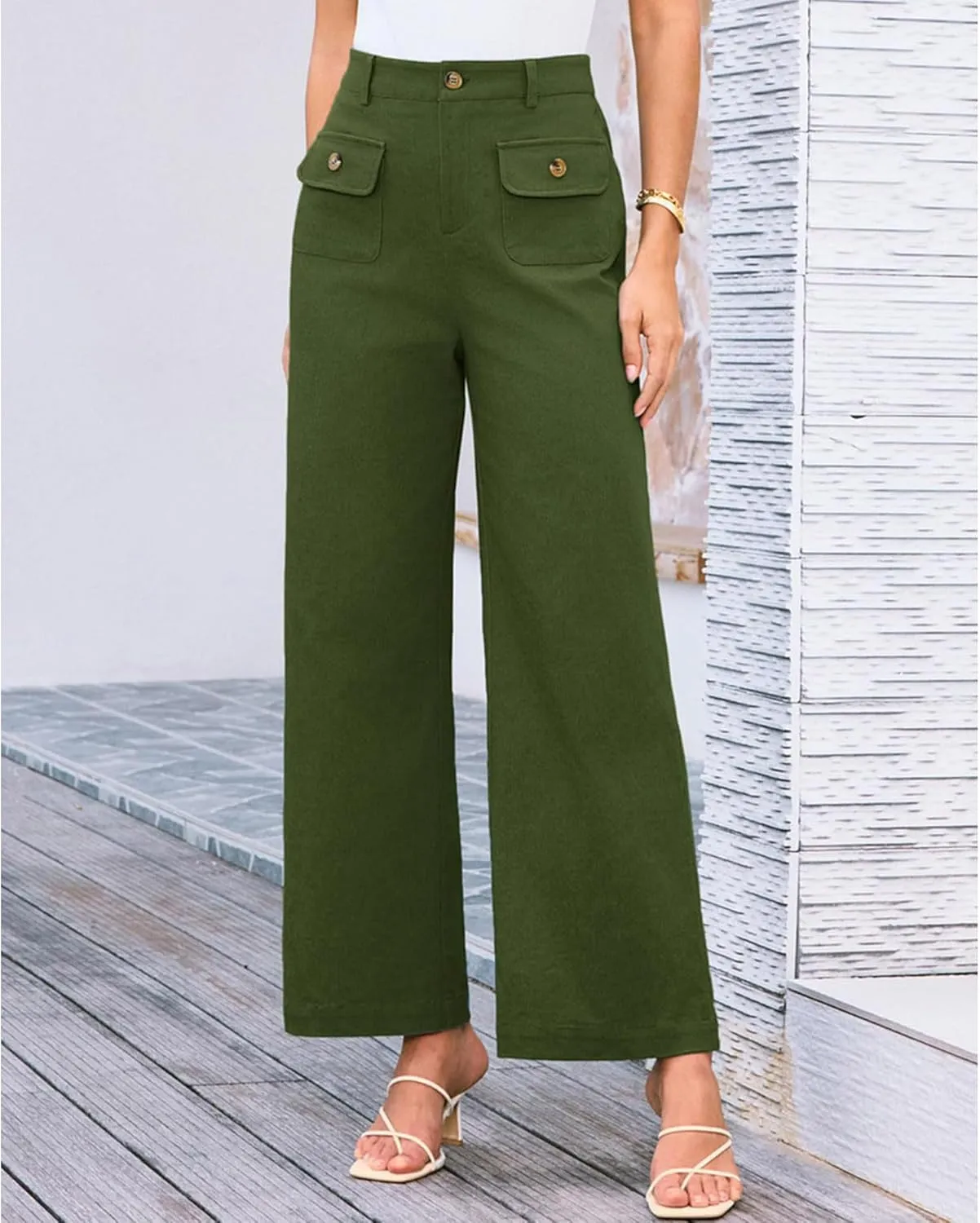 SEMATOMALA Women's Wide Leg Pants High Waist Stretchy Pants Dressy Business Work Casual Trousers with Pockets