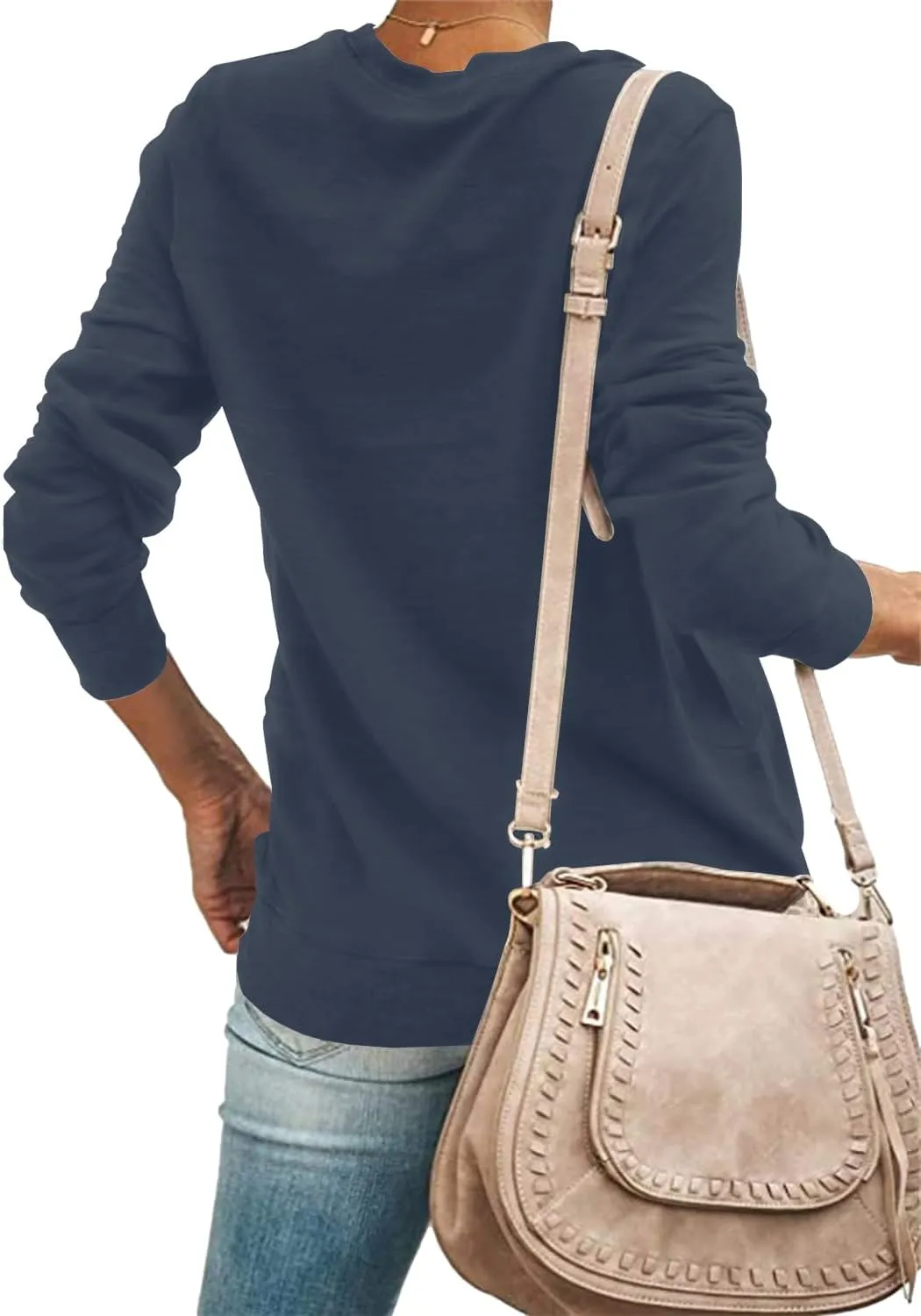 SENSERISE Womens Casual Crewneck Sweatshirt Long Sleeve Solid Color Shirt Soft Lightweight Loose Top