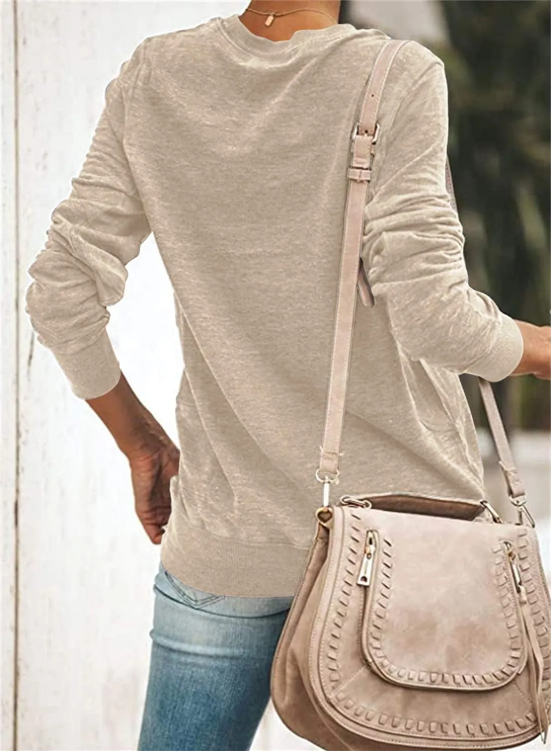 SENSERISE Womens Casual Crewneck Sweatshirt Long Sleeve Solid Color Shirt Soft Lightweight Loose Top