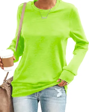 SENSERISE Womens Casual Crewneck Sweatshirt Long Sleeve Solid Color Shirt Soft Lightweight Loose Top