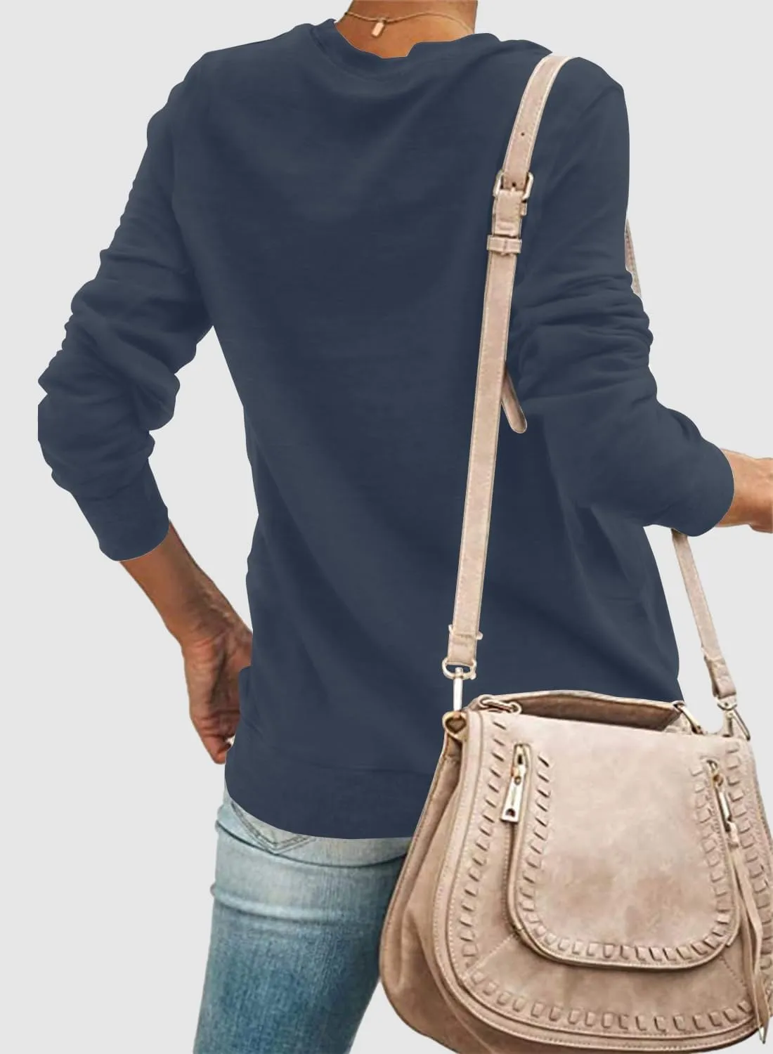 SENSERISE Womens Casual Crewneck Sweatshirt Long Sleeve Solid Color Shirt Soft Lightweight Loose Top