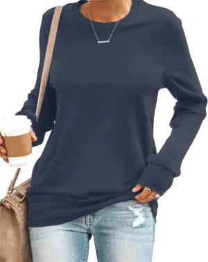 SENSERISE Womens Casual Crewneck Sweatshirt Long Sleeve Solid Color Shirt Soft Lightweight Loose Top