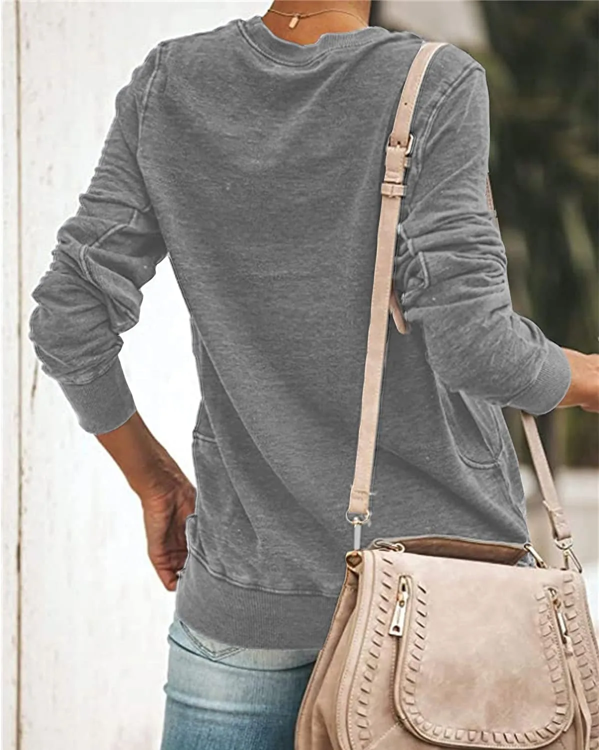 SENSERISE Womens Casual Crewneck Sweatshirt Long Sleeve Solid Color Shirt Soft Lightweight Loose Top