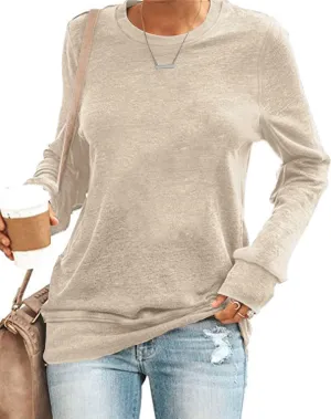 SENSERISE Womens Casual Crewneck Sweatshirt Long Sleeve Solid Color Shirt Soft Lightweight Loose Top
