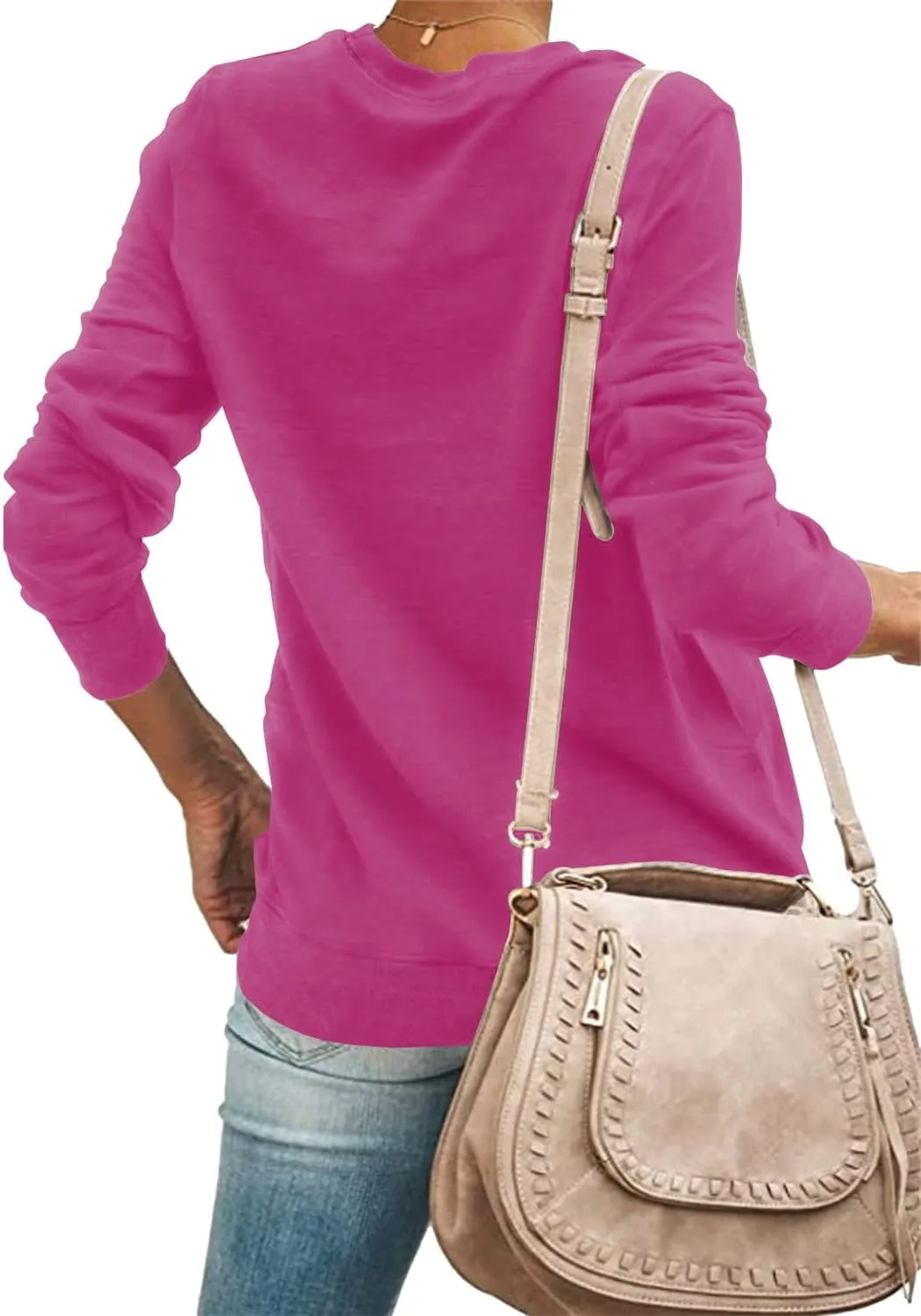 SENSERISE Womens Casual Crewneck Sweatshirt Long Sleeve Solid Color Shirt Soft Lightweight Loose Top