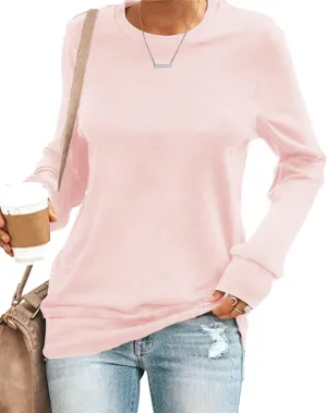 SENSERISE Womens Casual Crewneck Sweatshirt Long Sleeve Solid Color Shirt Soft Lightweight Loose Top