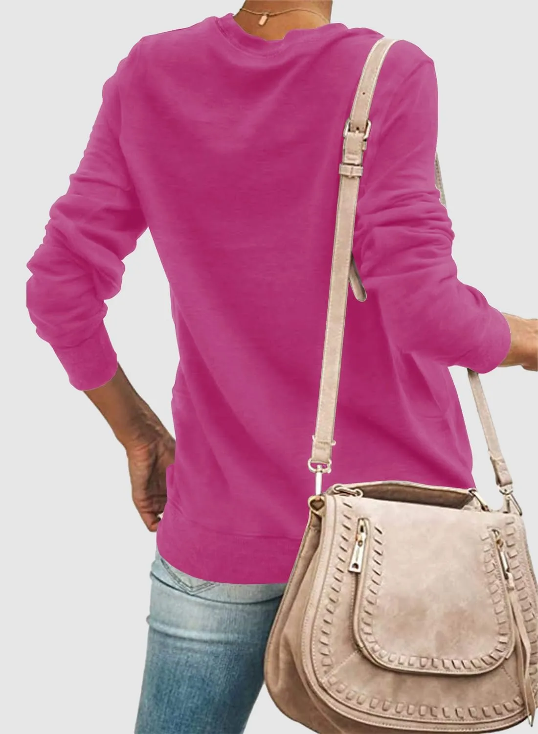 SENSERISE Womens Casual Crewneck Sweatshirt Long Sleeve Solid Color Shirt Soft Lightweight Loose Top