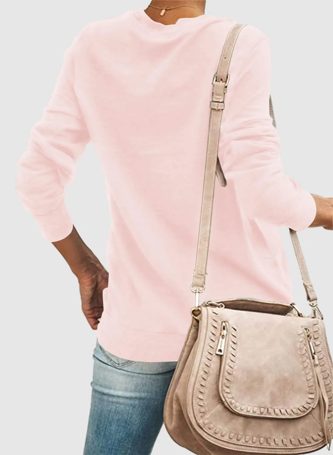 SENSERISE Womens Casual Crewneck Sweatshirt Long Sleeve Solid Color Shirt Soft Lightweight Loose Top