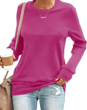 SENSERISE Womens Casual Crewneck Sweatshirt Long Sleeve Solid Color Shirt Soft Lightweight Loose Top