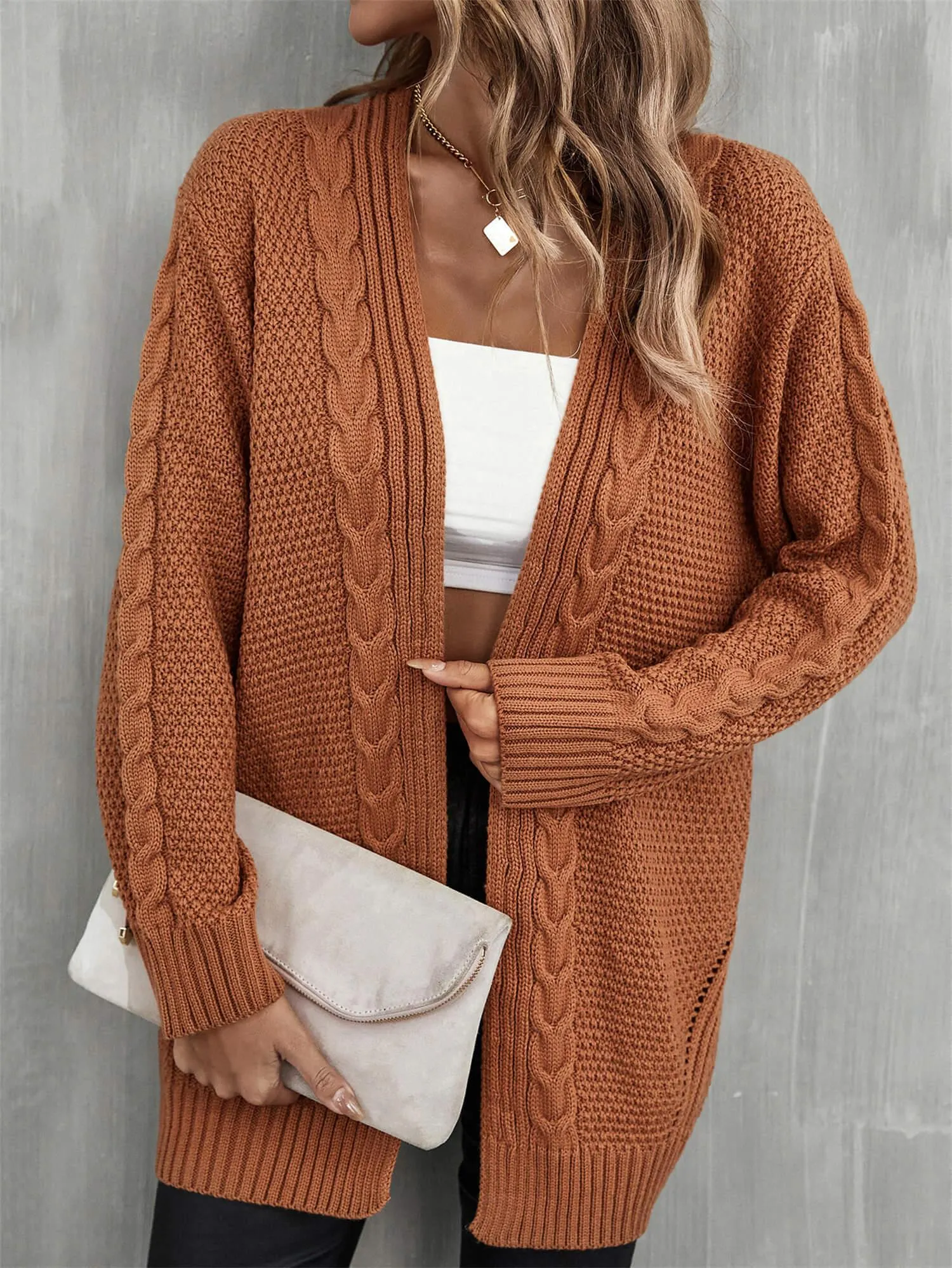 Serene Mixed Knit Open Front Longline Cardigan