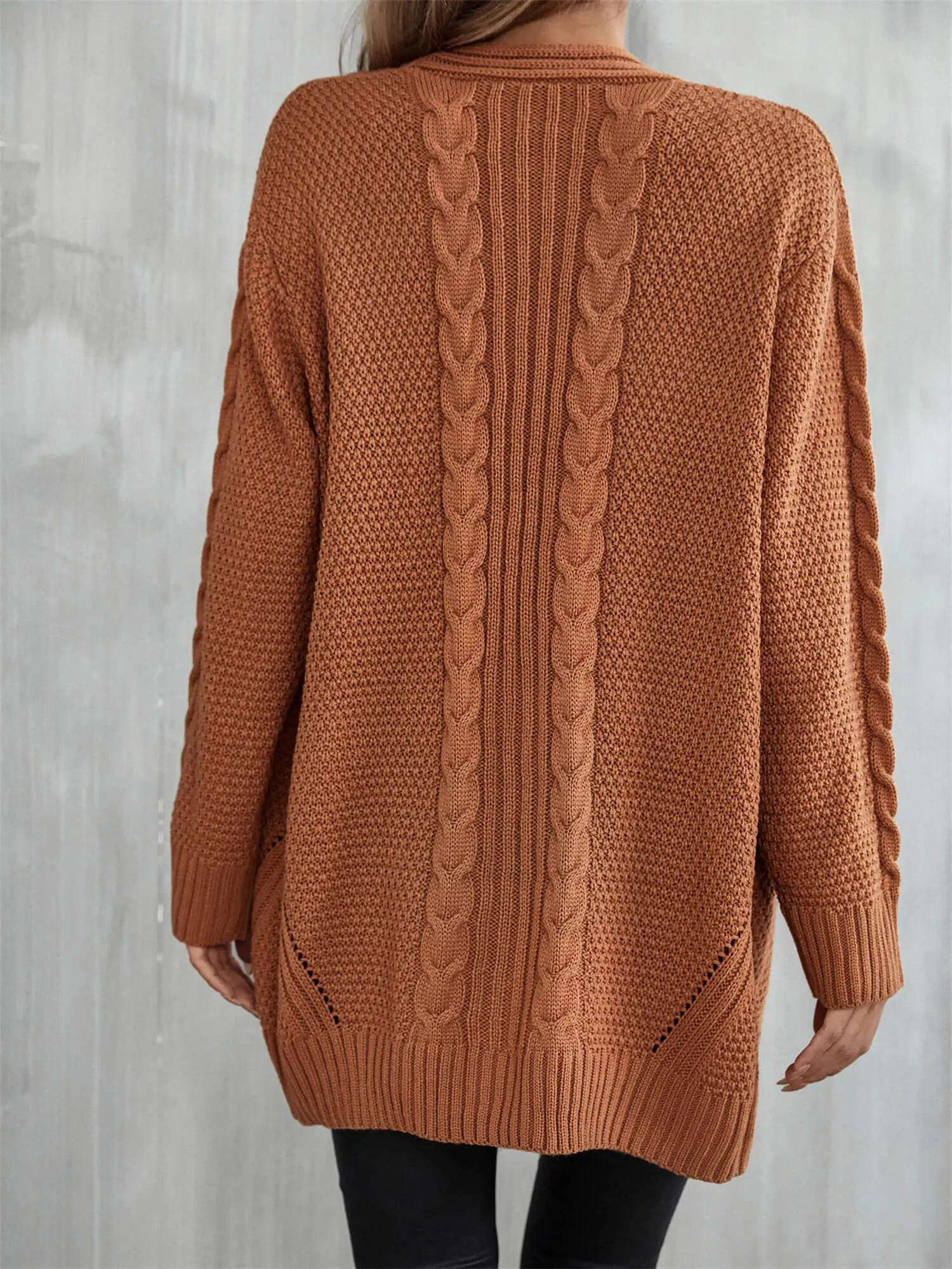 Serene Mixed Knit Open Front Longline Cardigan