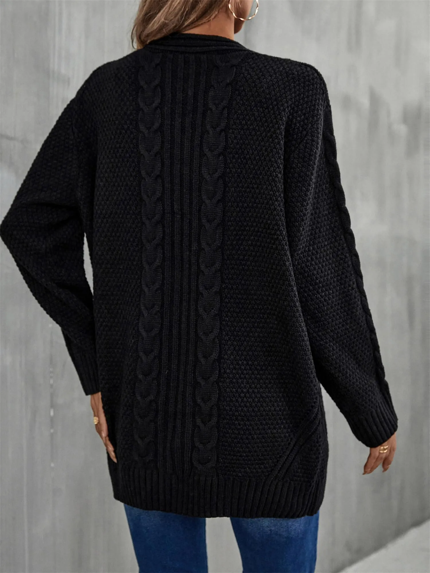 Serene Mixed Knit Open Front Longline Cardigan