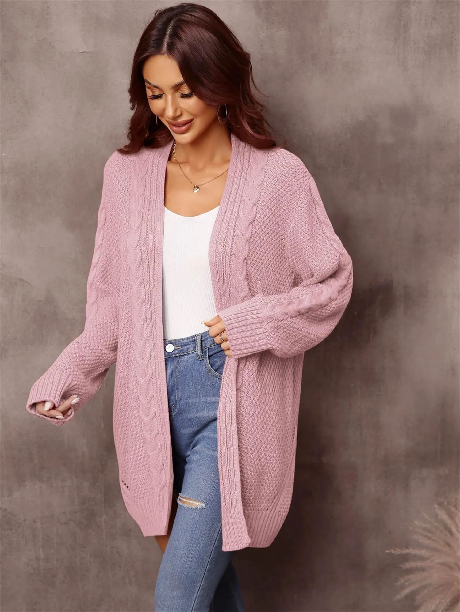 Serene Mixed Knit Open Front Longline Cardigan