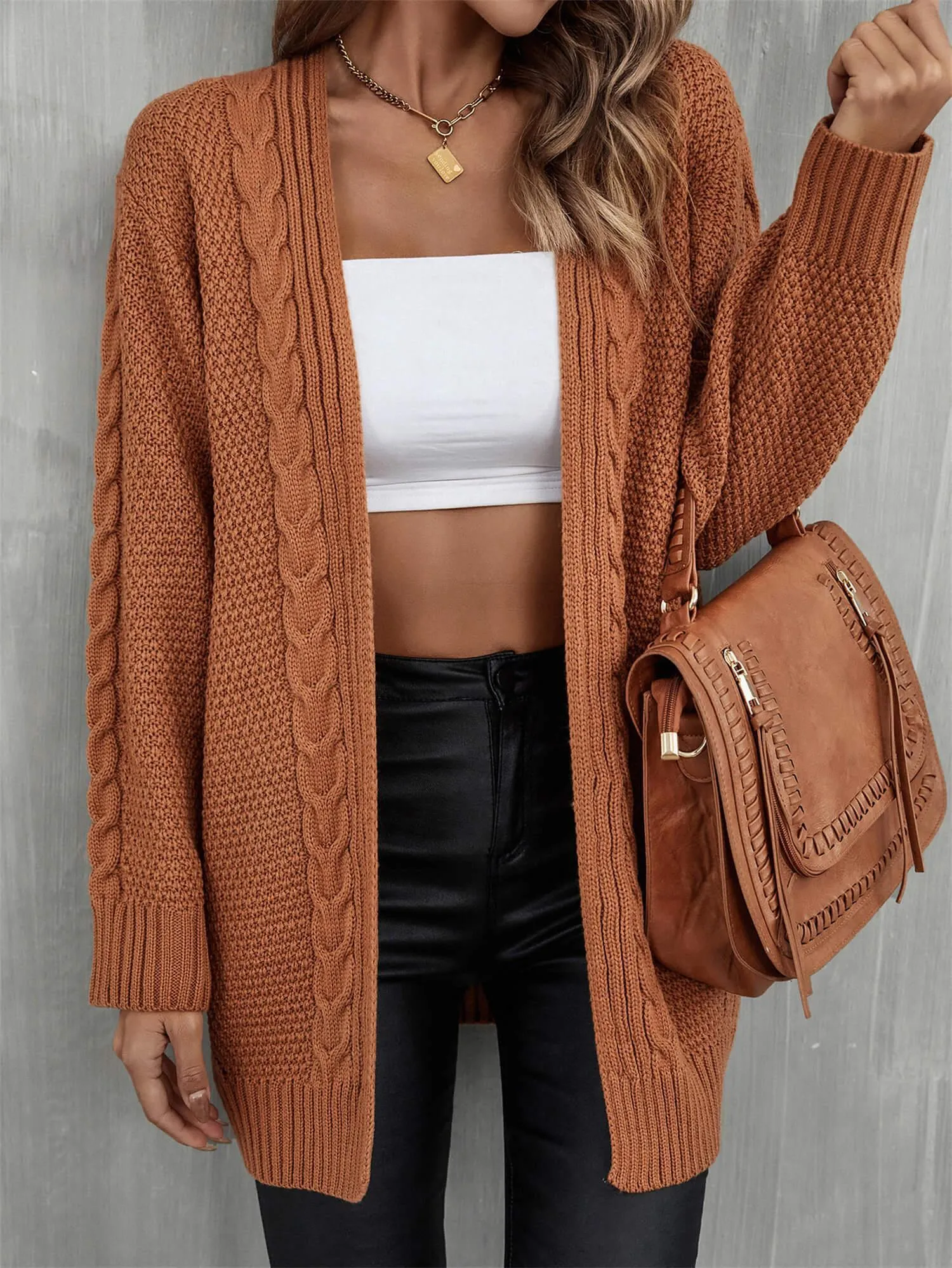 Serene Mixed Knit Open Front Longline Cardigan