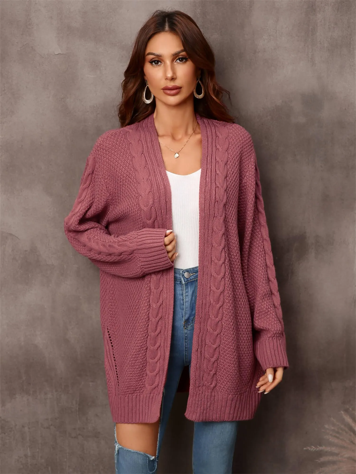 Serene Mixed Knit Open Front Longline Cardigan