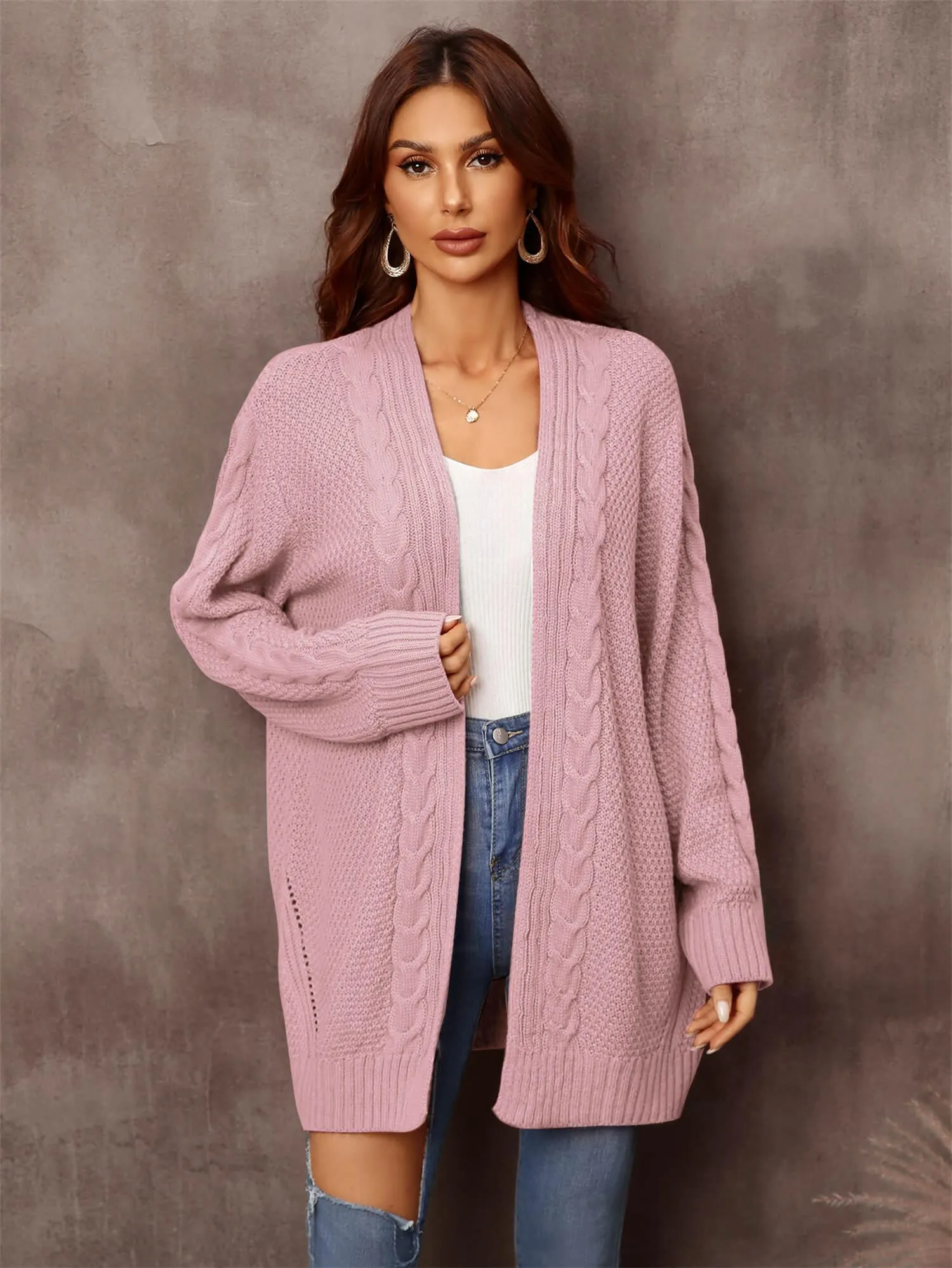 Serene Mixed Knit Open Front Longline Cardigan