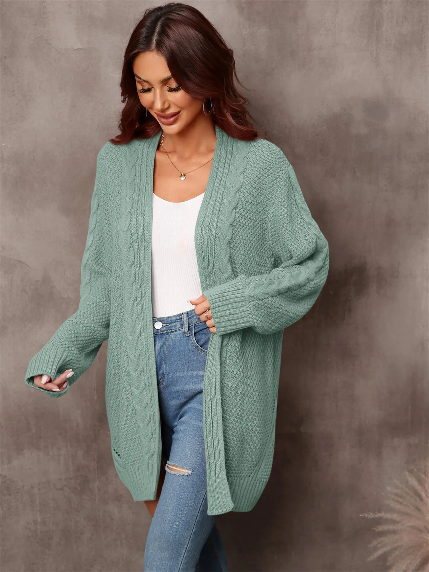 Serene Mixed Knit Open Front Longline Cardigan