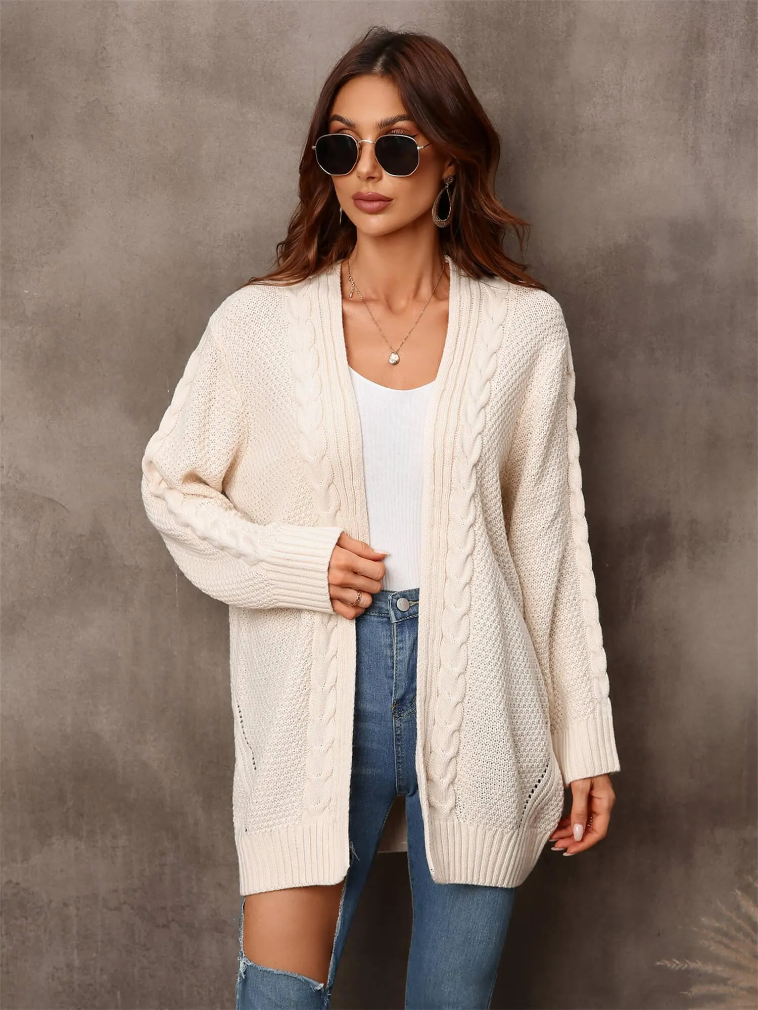 Serene Mixed Knit Open Front Longline Cardigan