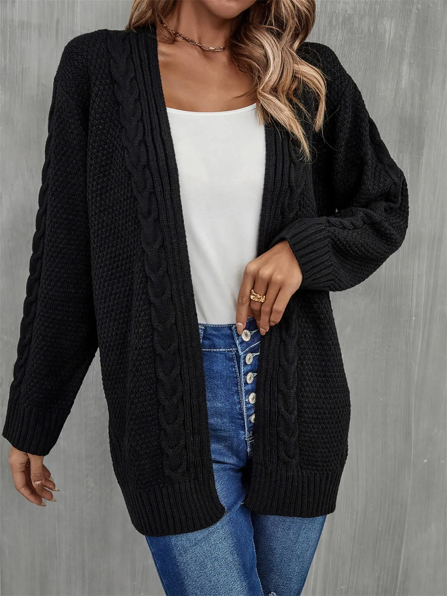 Serene Mixed Knit Open Front Longline Cardigan